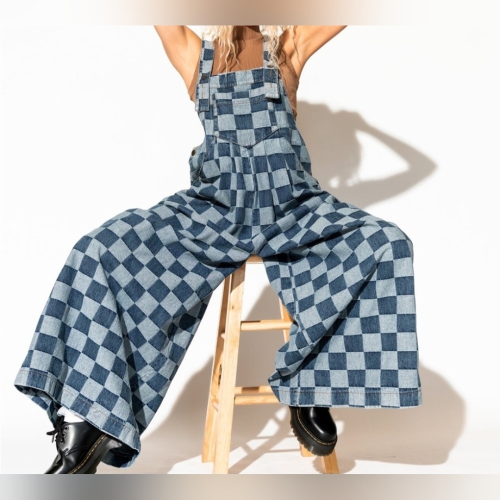 Dressed in LALA Blue Checkered Denim Overalls
